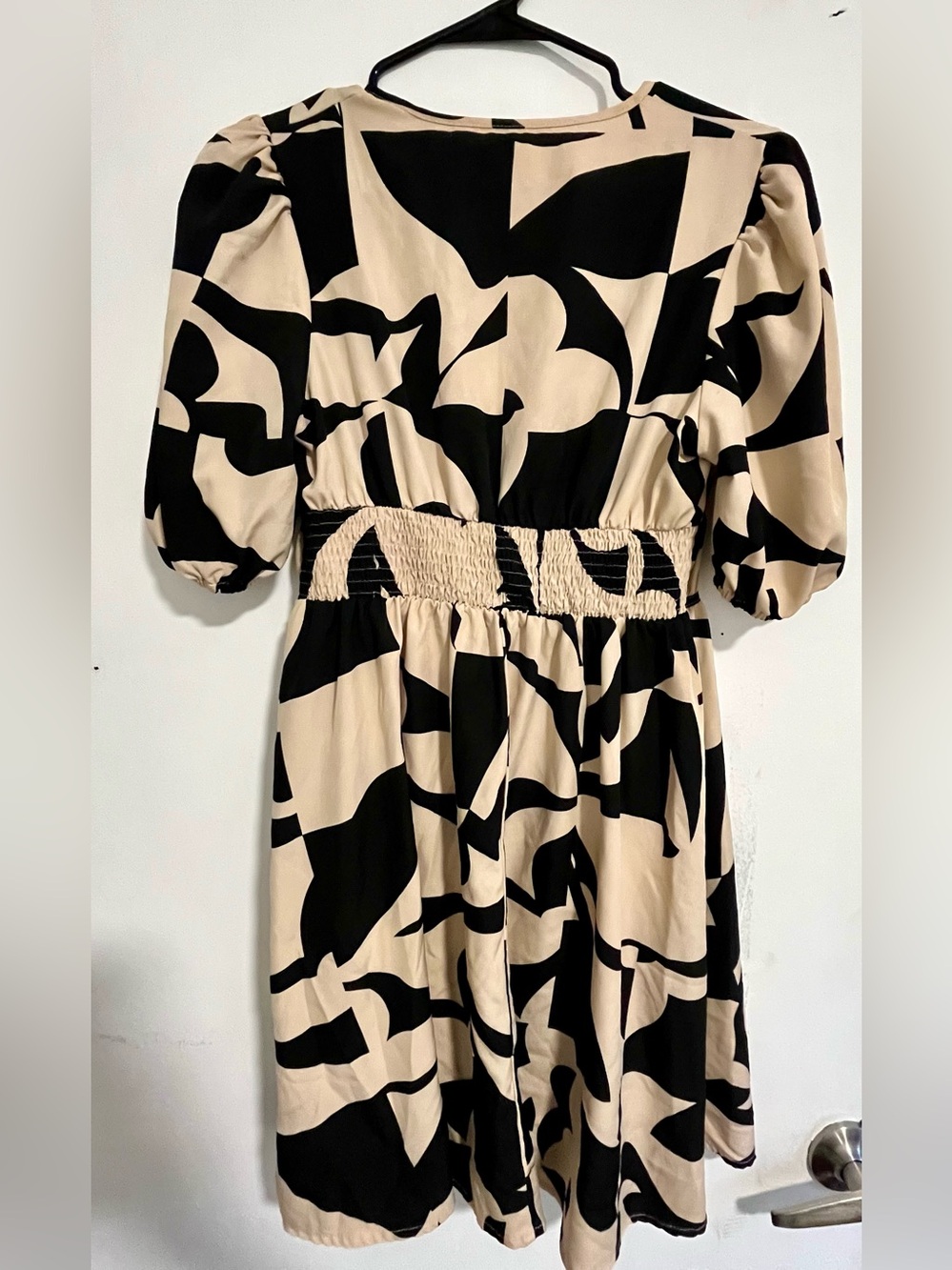 Beige and Black plunged V-Neck Dress - Picture 2 of 3